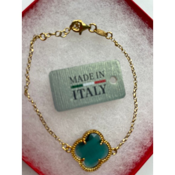 Unbranded Jewelry - Mia Fiore Teal Green Quatrefoil Clover Gold Tone Chain Bracelet Adj. #793